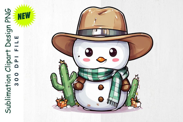 Cowboy Snowman with Holiday Cactus Clipart Sublimation Regulrcrative 