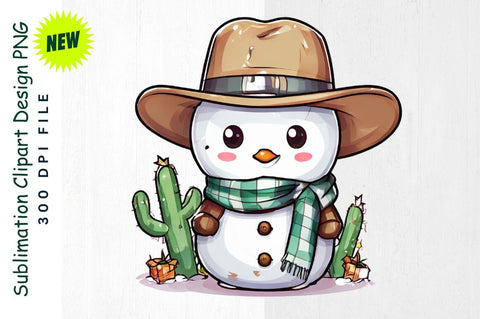 Cowboy Snowman with Holiday Cactus Clipart Sublimation Regulrcrative 
