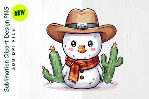 Cowboy Snowman with Holiday Cactus Sublimation Clipart Sublimation Regulrcrative 
