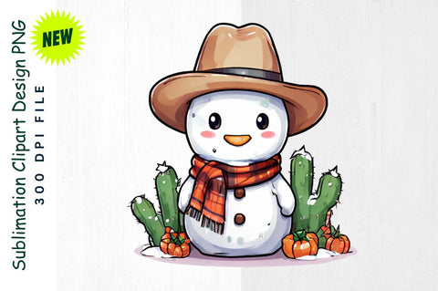 Cowboy Snowman with Holiday Cactus Sublimation Clipart Sublimation Regulrcrative 