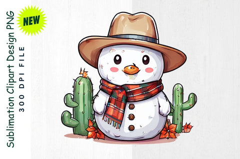 Cowboy Snowman with Holiday Cactus Sublimation Clipart Sublimation Regulrcrative 