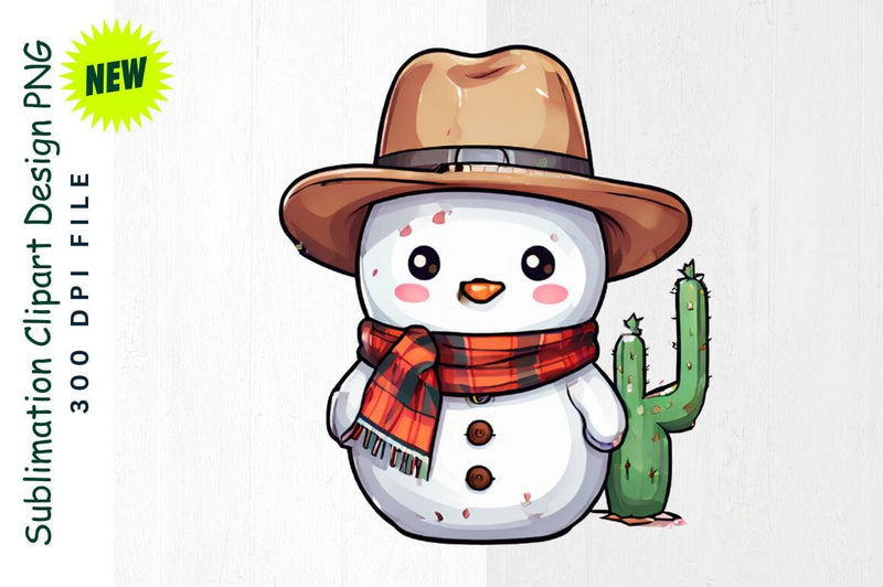 Cowboy Snowman with Holiday Cactus Sublimation Clipart Sublimation Regulrcrative 