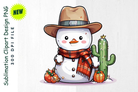 Cowboy Snowman with Holiday Cactus Sublimation Clipart Sublimation Regulrcrative 