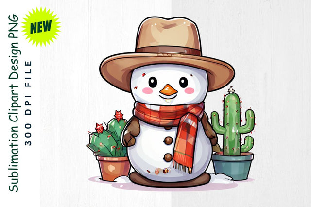 Cowboy Snowman with Holiday Cactus Sublimation Clipart Sublimation Regulrcrative 