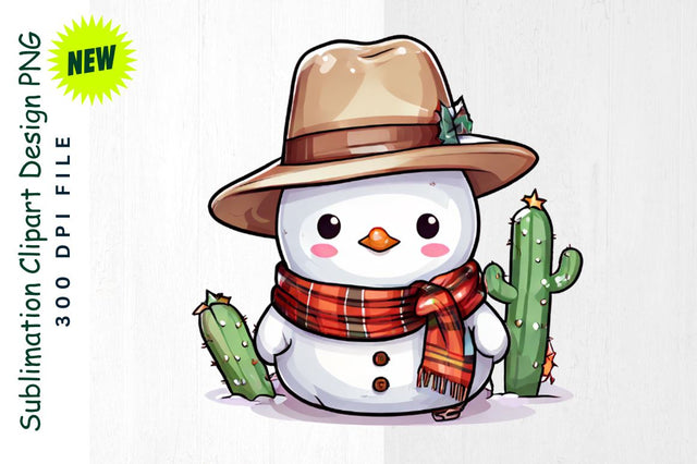 Cowboy Snowman with Holiday Cactus Sublimation Clipart Sublimation Regulrcrative 