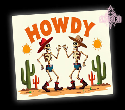 Cowboy Tumbler Wrap, Skeleton Design PNG, 20oz Tumbler Template, Desert Sublimation, Howdy Cowboy Art, Cute Tumbler Graphic, Western Digital Download Sublimation SvggirlplusArt 