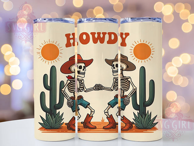 Cowboy Tumbler Wrap, Skeleton Design PNG, 20oz Tumbler Template, Desert Sublimation, Howdy Cowboy Art, Cute Tumbler Graphic, Western Digital Download Sublimation SvggirlplusArt 