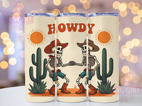 Cowboy Tumbler Wrap, Skeleton Design PNG, 20oz Tumbler Template, Desert Sublimation, Howdy Cowboy Art, Cute Tumbler Graphic, Western Digital Download Sublimation SvggirlplusArt 