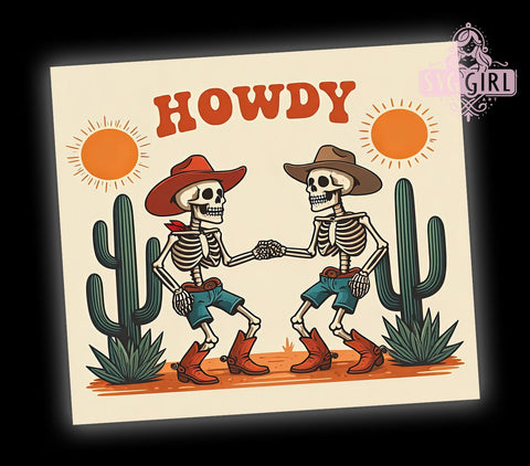 Cowboy Tumbler Wrap, Skeleton Design PNG, 20oz Tumbler Template, Desert Sublimation, Howdy Cowboy Art, Cute Tumbler Graphic, Western Digital Download Sublimation SvggirlplusArt 