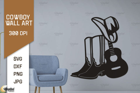 Cowboy Wall Art Laser Cut Bundle. Cowboy Paper Cut SVG Evgenyia Guschina 
