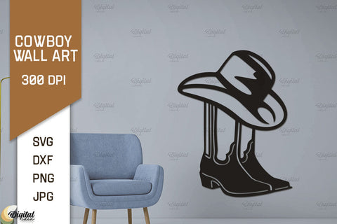 Cowboy Wall Art Laser Cut Bundle. Cowboy Paper Cut SVG Evgenyia Guschina 