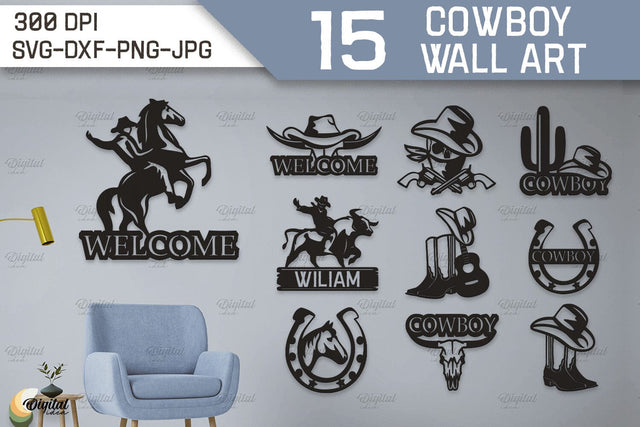 Cowboy Wall Art Laser Cut Bundle. Cowboy Paper Cut SVG Evgenyia Guschina 