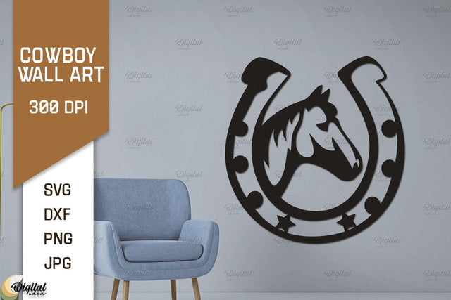 Cowboy Wall Art Laser Cut. Ranch Design SVG. Cowboy Paper Cut SVG Evgenyia Guschina 