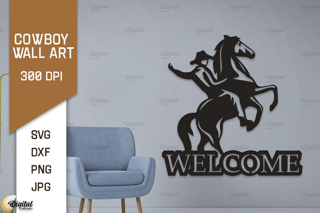 Cowboy Wall Art Laser Cut. Ranch Design SVG. Cowboy Paper Cut SVG Evgenyia Guschina 