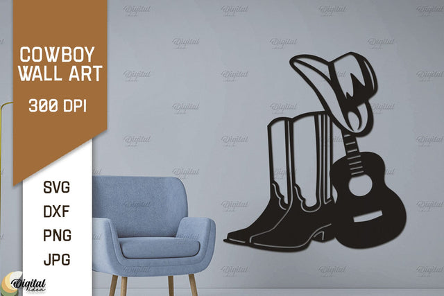Cowboy Wall Art Laser Cut. Ranch Design SVG. Cowboy Paper Cut SVG Evgenyia Guschina 