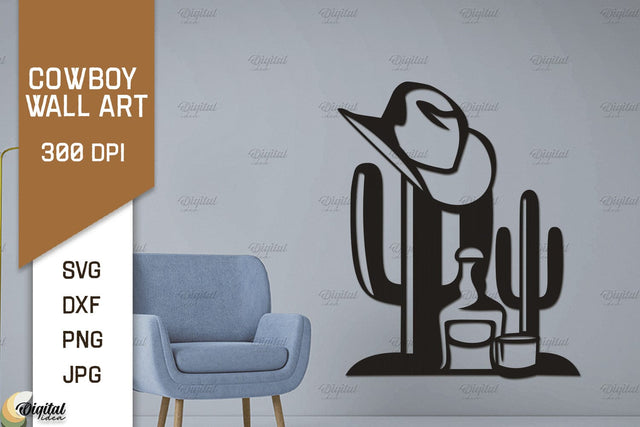Cowboy Wall Art Laser Cut. Ranch Design SVG. Cowboy Paper Cut SVG Evgenyia Guschina 