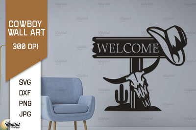 Cowboy Wall Art Laser Cut. Ranch Design SVG. Cowboy Paper Cut SVG Evgenyia Guschina 