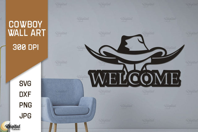 Cowboy Wall Art Laser Cut. Ranch Design SVG. Cowboy Paper Cut SVG Evgenyia Guschina 