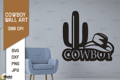 Cowboy Wall Art Laser Cut. Ranch Design SVG. Cowboy Paper Cut SVG Evgenyia Guschina 