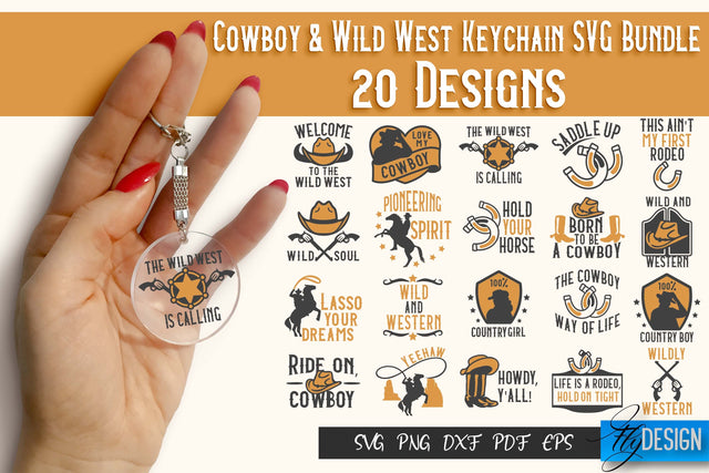 Cowboy & Wild West SVG | Keychain SVG | Cowboy Keychain Design SVG Fly Design 