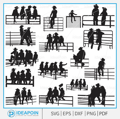 Cowboy With Fence svg, Cowboy Vector, Cowgirl With Fence, Cowboy svg, Fence svg, Cowboys On A Fence SVG, Cowgirl with Horses Silhouette SVG Dinvect 