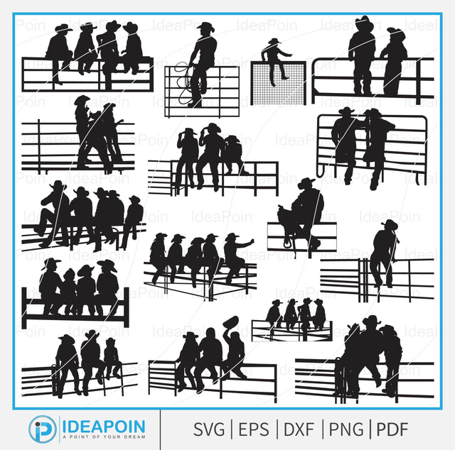Cowboy With Fence svg, Cowboy Vector, Cowgirl With Fence, Cowboy svg, Fence svg, Cowboys On A Fence SVG, Cowgirl with Horses Silhouette SVG Dinvect 
