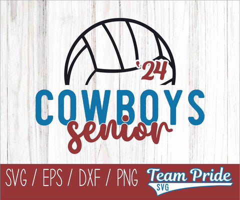 Cowboys Senior 2024 Volleyball SVG Digital Download Printable - SVG, EPS, DXF, PNG SVG Team Pride SVG 