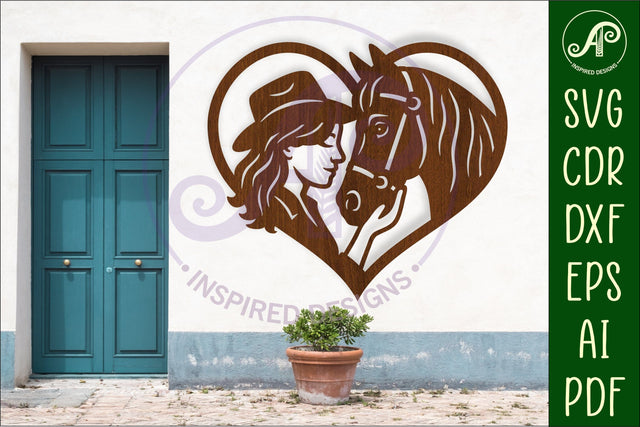 Cowgirl and horse heart wall sign, laser cut SVG APInspireddesigns 