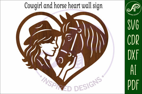Cowgirl and horse heart wall sign, laser cut SVG APInspireddesigns 