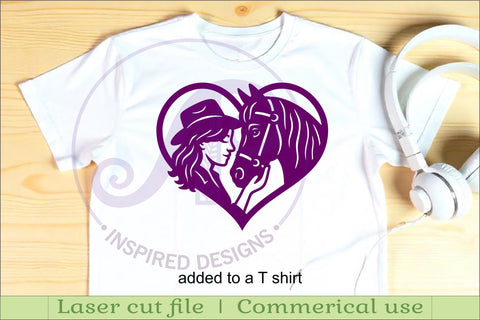 Cowgirl and horse heart wall sign, laser cut SVG APInspireddesigns 