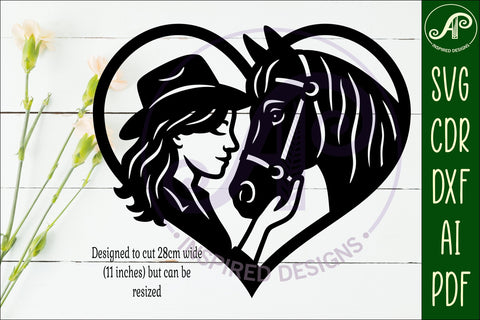 Cowgirl and horse heart wall sign, laser cut SVG APInspireddesigns 