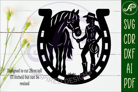 Cowgirl and horse wall sign svg laser cut SVG APInspireddesigns 