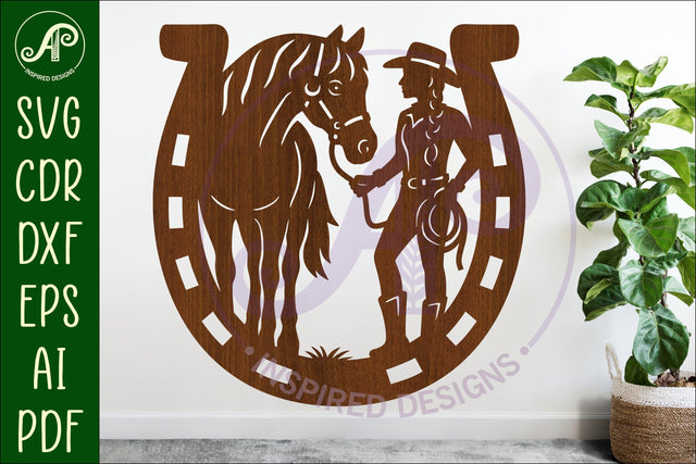 Cowgirl and horse wall sign svg laser cut SVG APInspireddesigns 