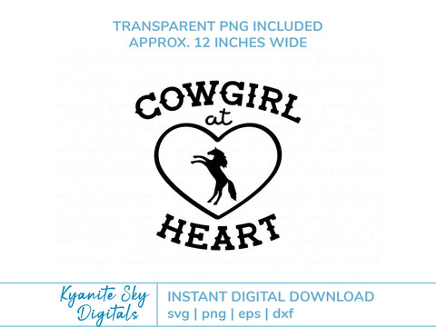 Cowgirl at Heart SVG western ranch girl quote with horse in heart SVG Kyanite Sky Digitals 