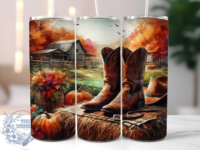 Cowgirl Autumn 20oz Skinny Tumbler, Cowgirl Boots Tumbler Png, Straight & Tapered Tumbler Wrap, Instant Digital Download Sublimation ToriDesigns 
