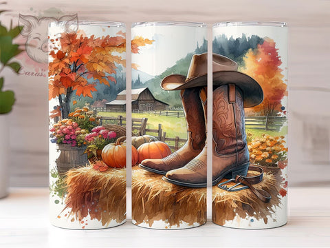 Cowgirl Autumn 20oz Tumbler Png, Straight & Tapered Tumbler Png, Cowgirl Boots & Hat and Pumpkins Tumbler Png, Digital Download PNG Sublimation Lara' s Designs 