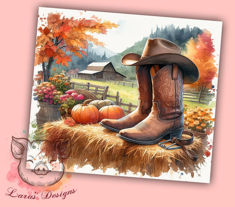 Cowgirl Autumn 20oz Tumbler Png, Straight & Tapered Tumbler Png, Cowgirl Boots & Hat and Pumpkins Tumbler Png, Digital Download PNG Sublimation Lara' s Designs 