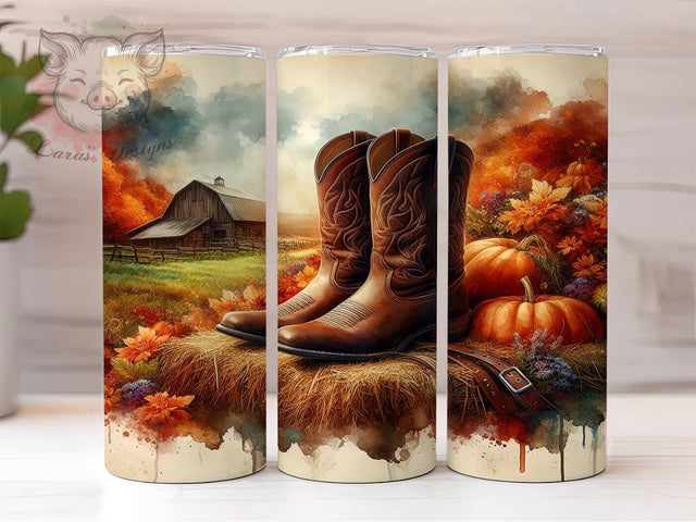 Cowgirl Autumn 20oz Tumbler Png, Straight & Tapered Tumbler Png, Cowgirl Boots & Hat and Pumpkins Tumbler Png, Digital Download PNG Sublimation Lara' s Designs 