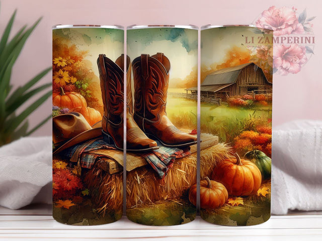 Cowgirl Autumn 20oz Tumbler Wrap PNG, Fall Pumpkins Country Girl Tumbler Png, Straight & Tapered Tumbler Wrap, Instant Digital Download Sublimation Li Zamperini 