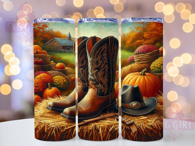 Cowgirl Autumn 20oz Tumbler Wrap Sublimation Design, Straight Tapered Tumbler Wrap, Cowgirl Boots & Hat and Pumpkins Tumbler Png, Instant Digital Download Sublimation SvggirlplusArt 