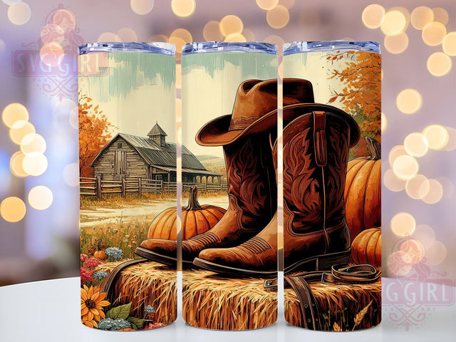 Cowgirl Autumn 20oz Tumbler Wrap Sublimation Design, Straight Tapered Tumbler Wrap, Cowgirl Boots & Hat and Pumpkins Tumbler Png, Instant Digital Download Sublimation SvggirlplusArt 