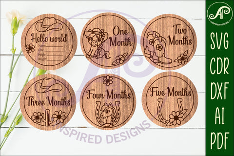 Cowgirl Baby monthly milestone discs SVG laser engraved SVG APInspireddesigns 
