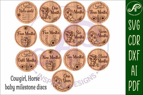 Cowgirl Baby monthly milestone discs SVG laser engraved SVG APInspireddesigns 