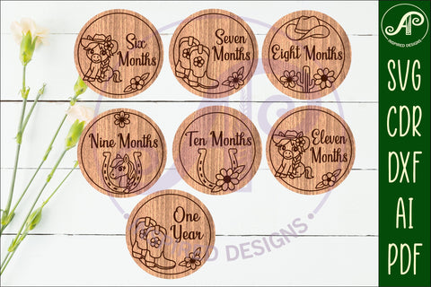 Cowgirl Baby monthly milestone discs SVG laser engraved SVG APInspireddesigns 