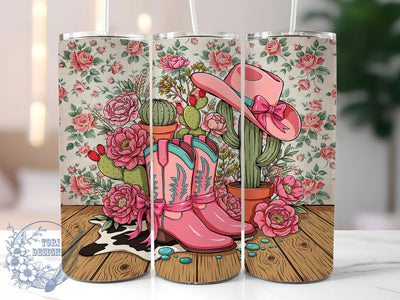 Cowgirl Boot Floral Glow 20oz Tumbler, Cowgirl Boot, Floral Design, Western Style, Rustic Charm, Glow Effect, Skinny Tumbler, Sublimation PNG Sublimation ToriDesigns 