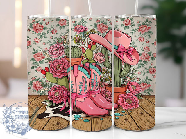 Cowgirl Boot Floral Glow 20oz Tumbler, Cowgirl Boot, Floral Design, Western Style, Rustic Charm, Glow Effect, Skinny Tumbler, Sublimation PNG Sublimation ToriDesigns 