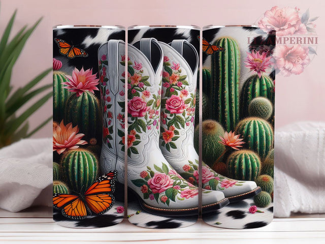 Cowgirl Boot Western Tumbler Wrap, Western Fashion Cup, Ranch Style Tumbler, Country Girl Gift, Boot Pattern Art, Rodeo Girl Design, Western Wear Pattern Sublimation Li Zamperini 
