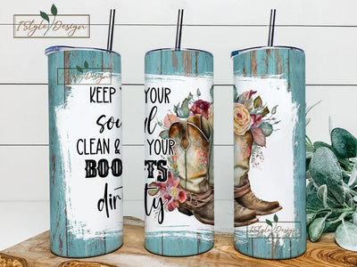 Cowgirl Boots 20oz Skinny Tumbler Wrap Sublimation Western Floral Tumbler Wrap Country Cowgirl Tumbler Design Seamless PNG Download Sublimation iStyleDesign 