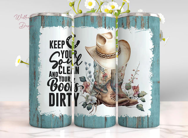 Cowgirl Boots 20oz Skinny Tumbler Wrap Sublimation Western Floral Tumbler Wrap Country Cowgirl Tumbler Design Seamless PNG Download Sublimation WillowSageDesign 