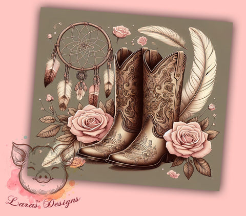 Cowgirl Boots 20oz Tumbler Png, Straight & Tapered Tumbler Png, Boho Western Tumbler Png, Digital Download PNG Sublimation Lara' s Designs 